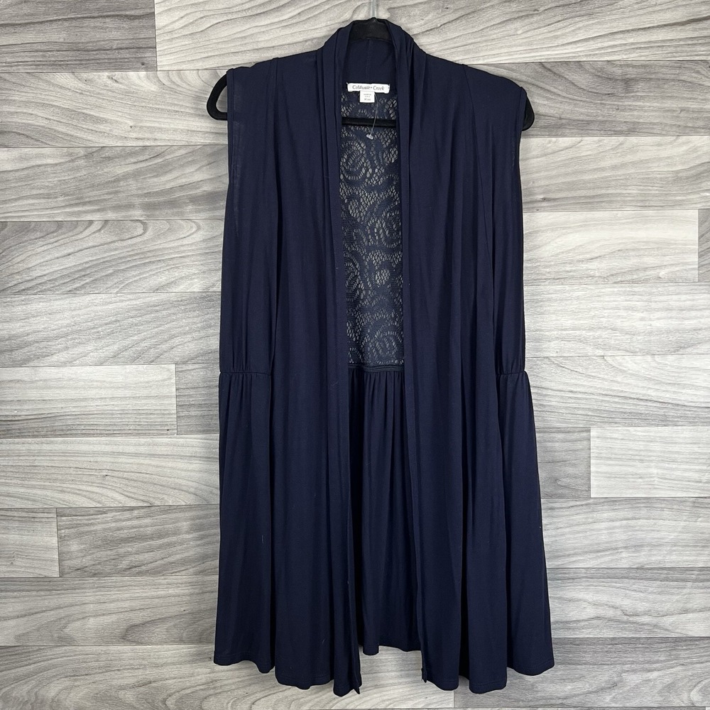 Coldwater Creek Cardigan Womens XS Blue Navy Sleeveless Open Front Career Office